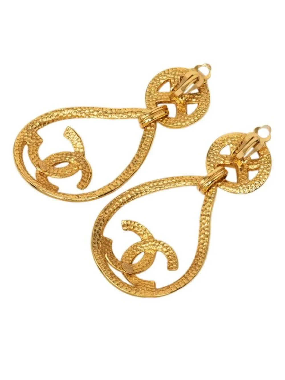 Chanel CC Logo Vintage Earrings Gold Plated